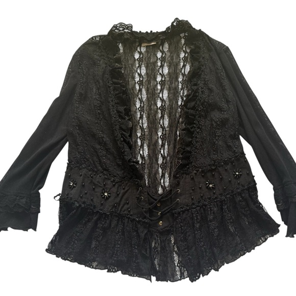 Rods Fairy Goth Renaissance Sheer Lace Long Sleeve Black Cardigan Size Medium - Picture 1 of 13